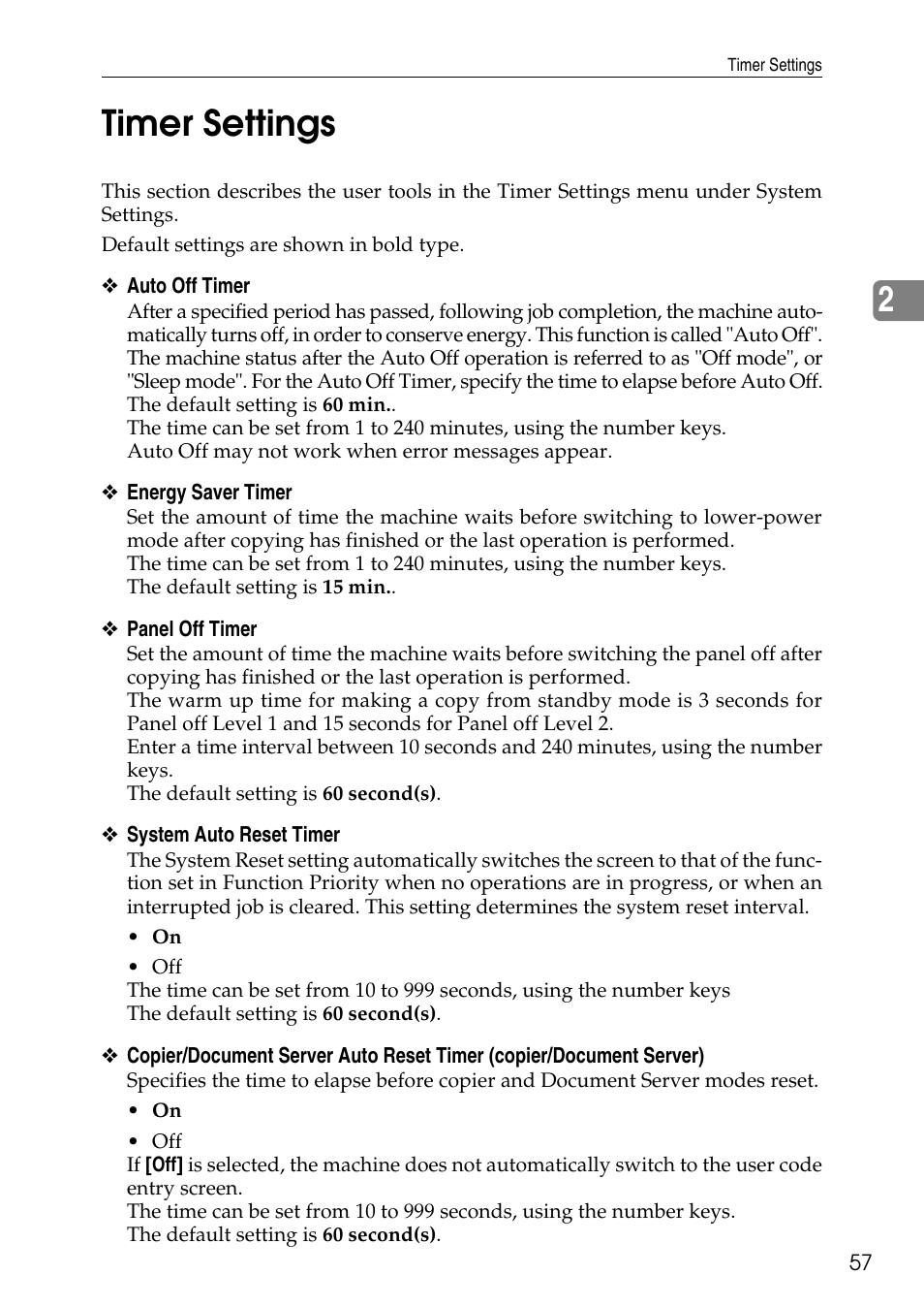 Timer settings, 2timer settings | Ricoh LD435c User Manual | Page 65 / 325