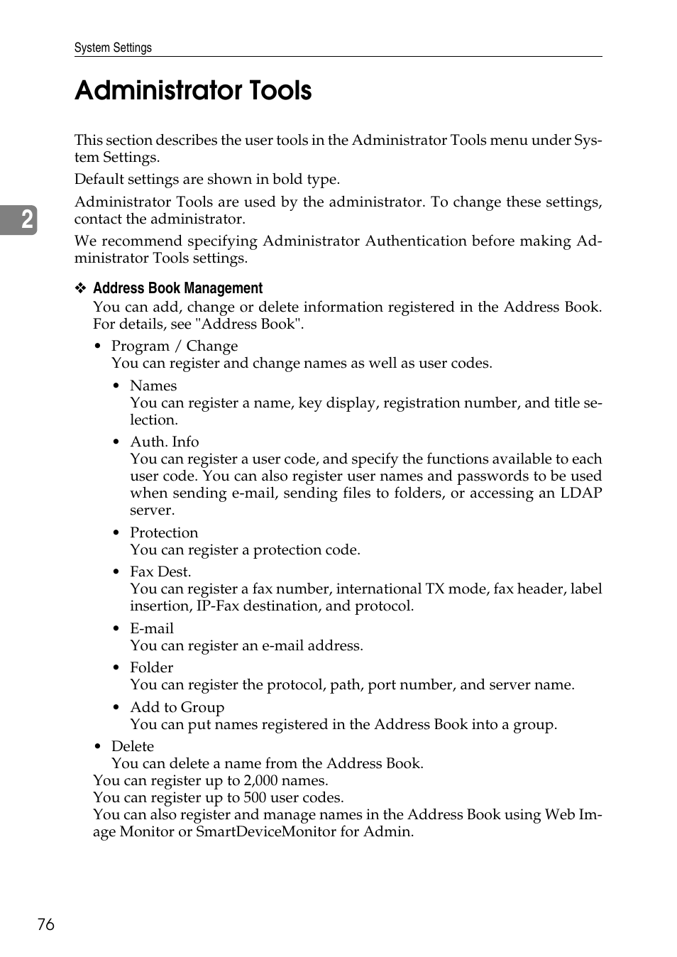 Administrator tools, 2administrator tools | Ricoh LD435c User Manual | Page 84 / 325