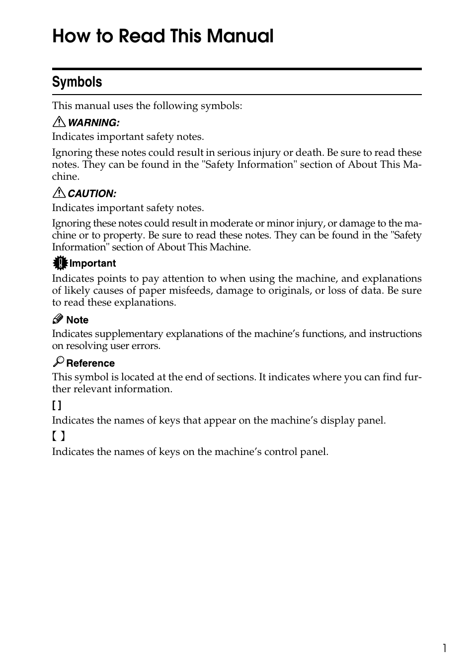 How to read this manual, Symbols | Ricoh LD435c User Manual | Page 9 / 325