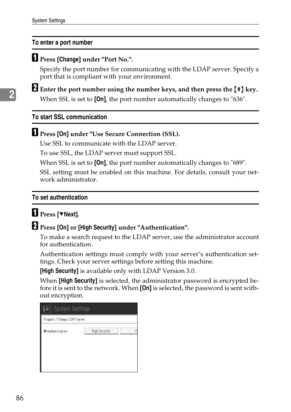 To enter a port number, To start ssl communication, To set authentication | Ricoh LD435c User Manual | Page 94 / 325
