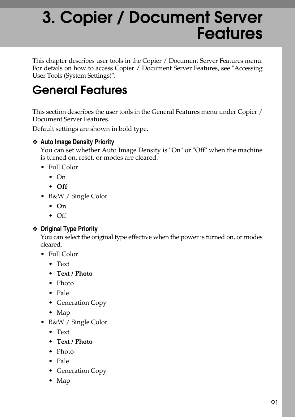  copier / document server features, General features, Copier / document server features | P.91 “copier / document server features | Ricoh LD435c User Manual | Page 99 / 325