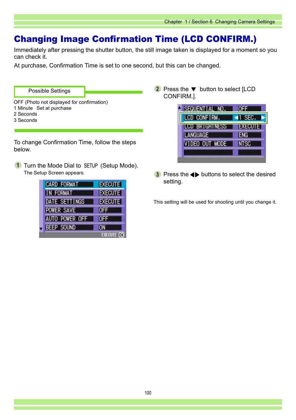 Changing image confirmation time (lcd confirm.) | Ricoh Caplio RR30 User Manual | Page 100 / 156