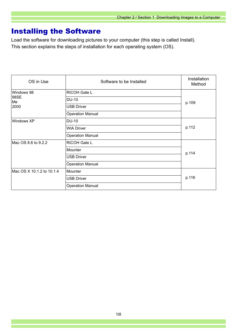 Installing the software | Ricoh Caplio RR30 User Manual | Page 108 / 156