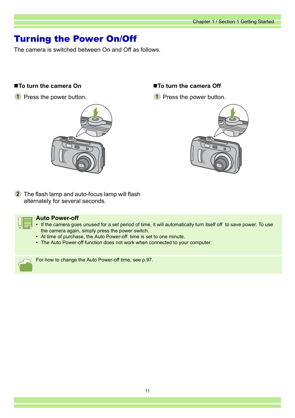 Turning the power on/off | Ricoh Caplio RR30 User Manual | Page 11 / 156