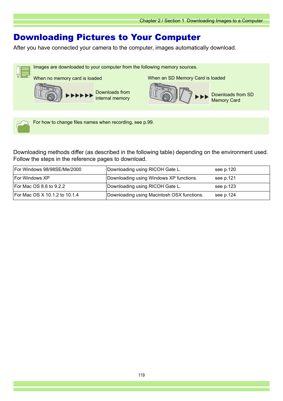 Downloading pictures to your computer | Ricoh Caplio RR30 User Manual | Page 119 / 156