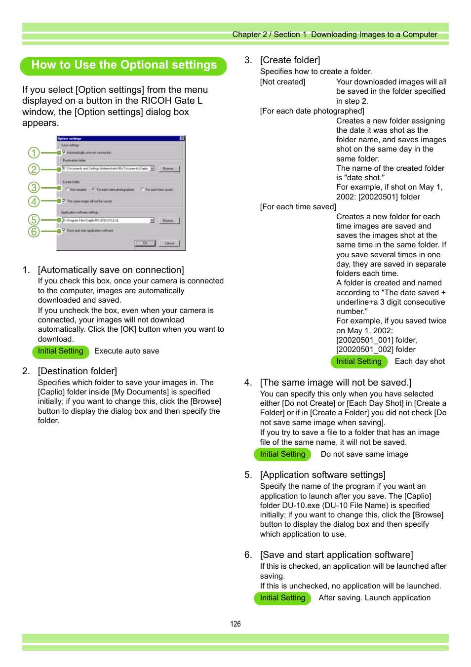 How to use the optional settings | Ricoh Caplio RR30 User Manual | Page 126 / 156
