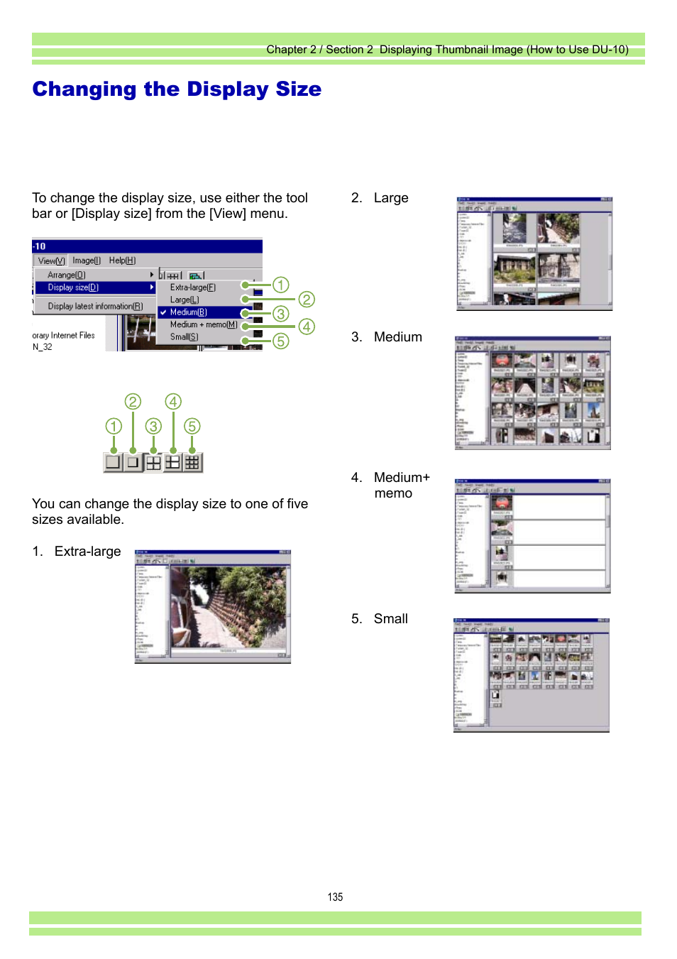 Changing the display size | Ricoh Caplio RR30 User Manual | Page 135 / 156