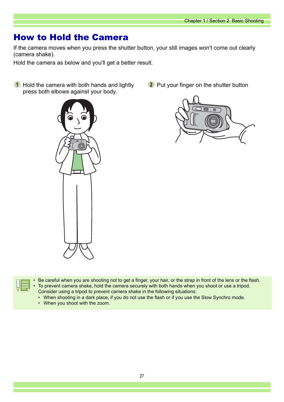 How to hold the camera | Ricoh Caplio RR30 User Manual | Page 27 / 156