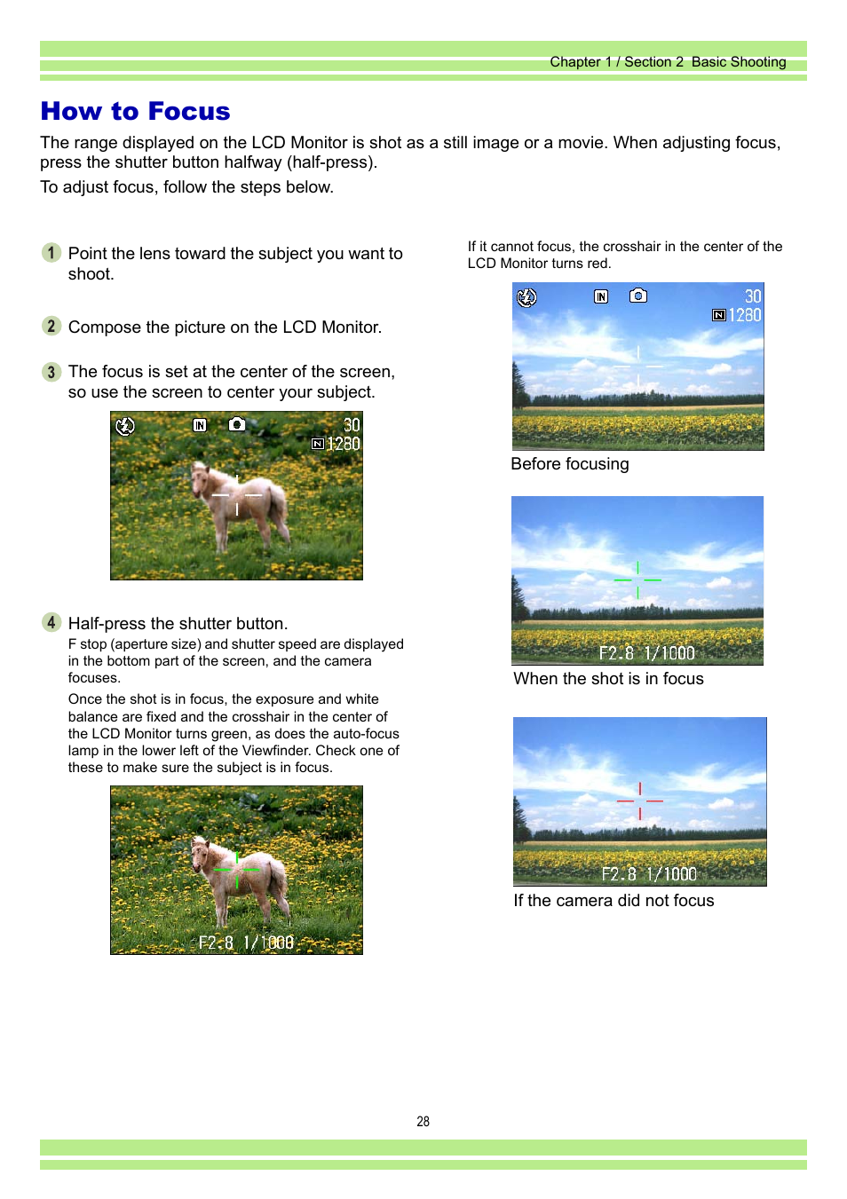 How to focus | Ricoh Caplio RR30 User Manual | Page 28 / 156