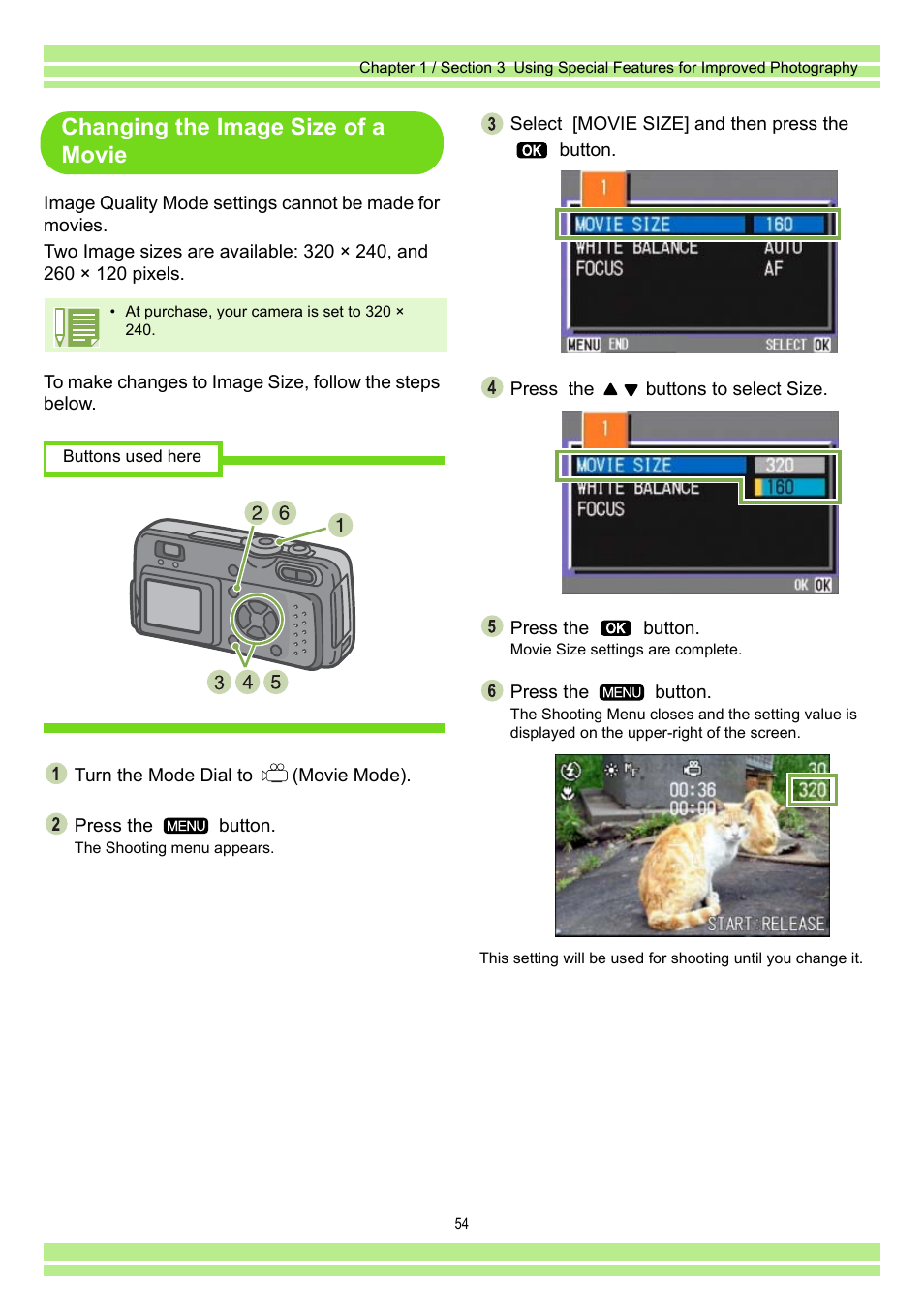 Changing the image size of a movie | Ricoh Caplio RR30 User Manual | Page 54 / 156