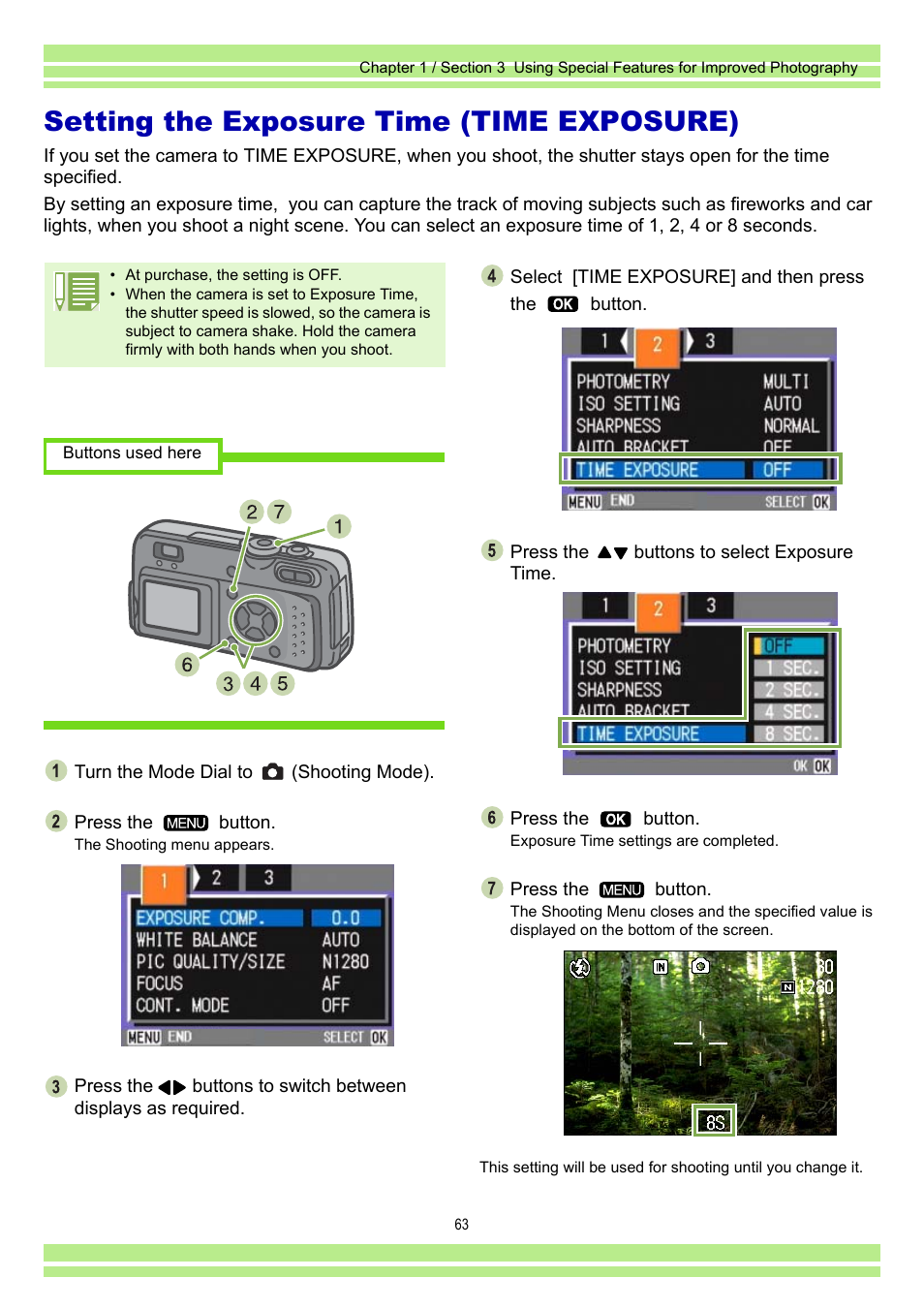 Setting the exposure time (time exposure) | Ricoh Caplio RR30 User Manual | Page 63 / 156