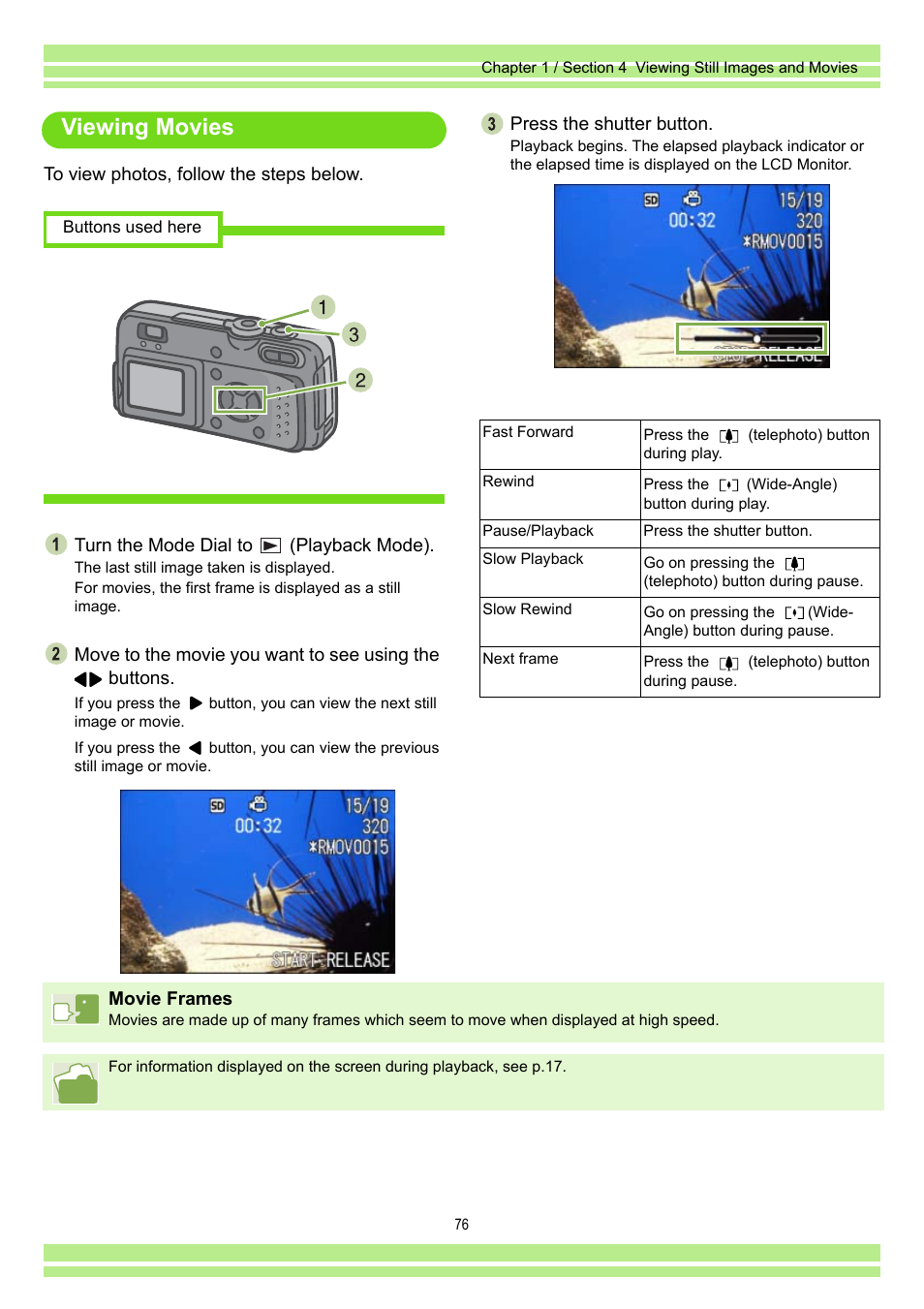 Viewing movies | Ricoh Caplio RR30 User Manual | Page 76 / 156