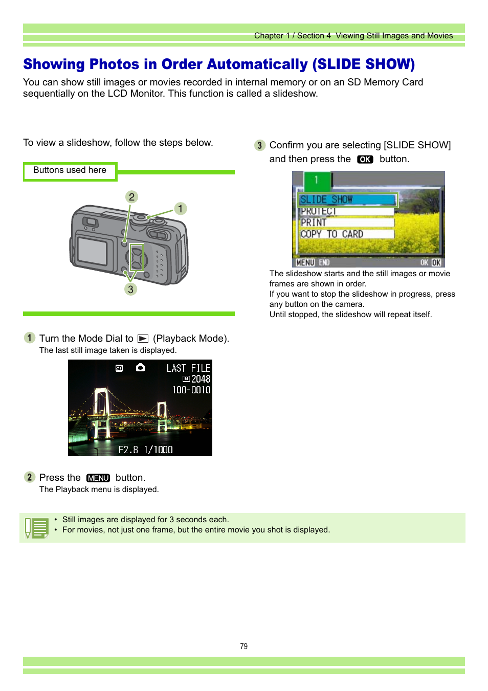 Showing photos in order automatically (slide show) | Ricoh Caplio RR30 User Manual | Page 79 / 156