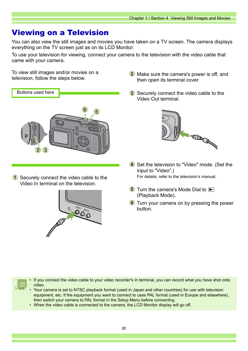 Viewing on a television | Ricoh Caplio RR30 User Manual | Page 80 / 156