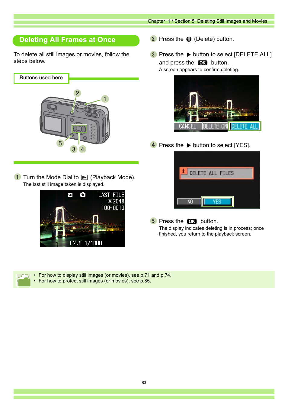 Deleting all frames at once | Ricoh Caplio RR30 User Manual | Page 83 / 156