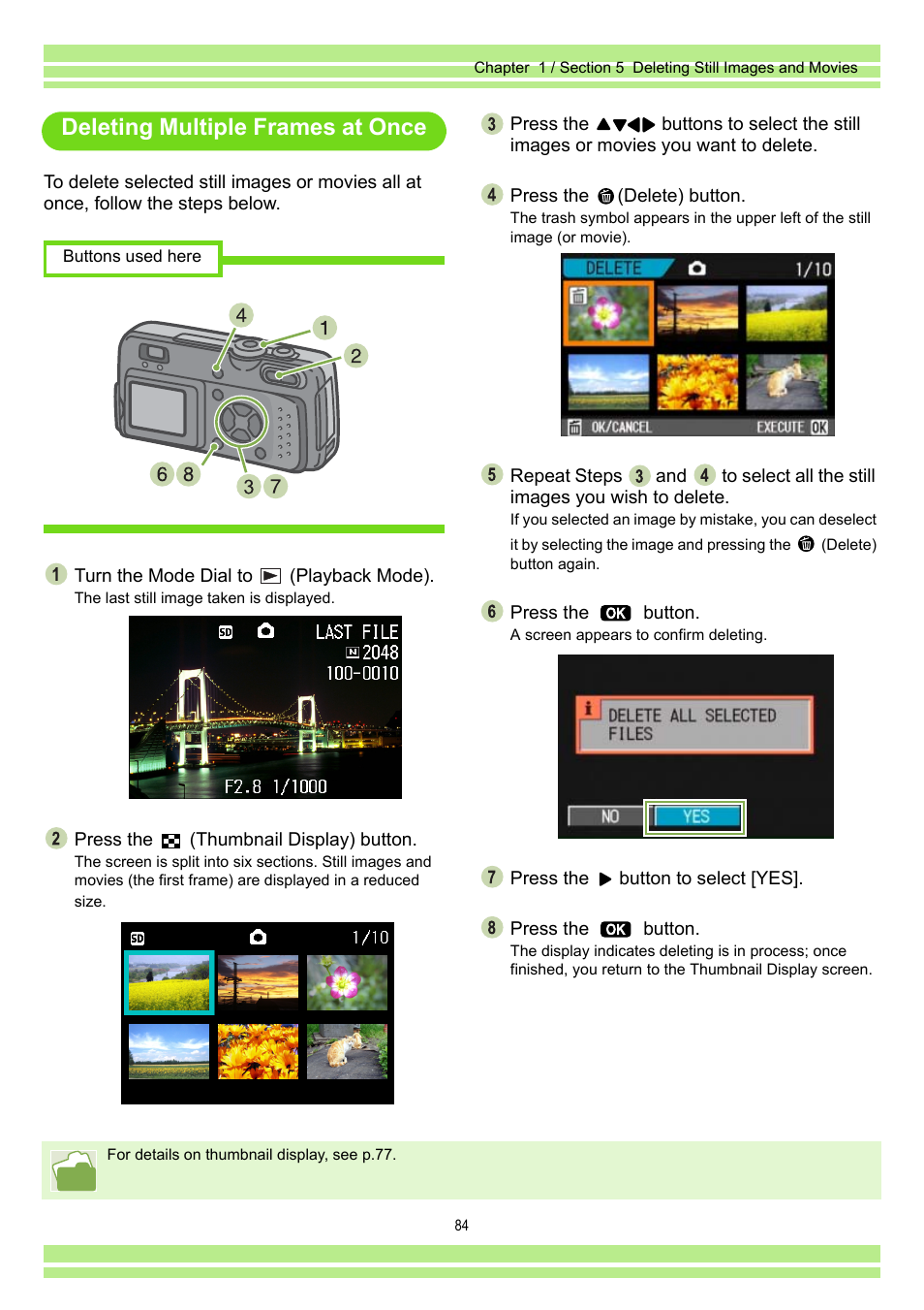 Deleting multiple frames at once | Ricoh Caplio RR30 User Manual | Page 84 / 156