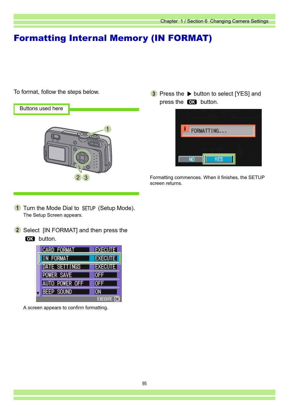 Formatting internal memory (in format) | Ricoh Caplio RR30 User Manual | Page 95 / 156