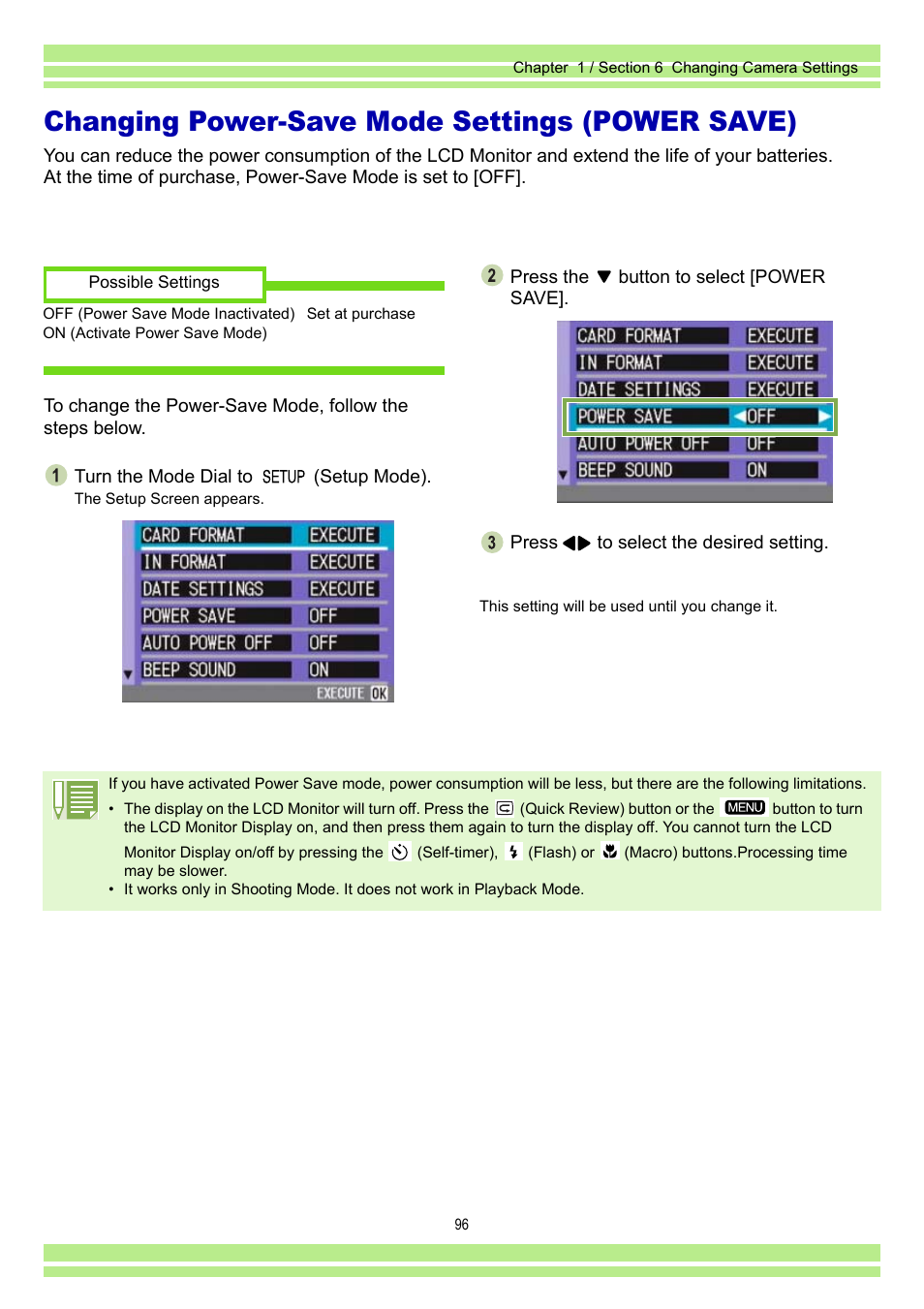 Changing power-save mode settings (power save) | Ricoh Caplio RR30 User Manual | Page 96 / 156