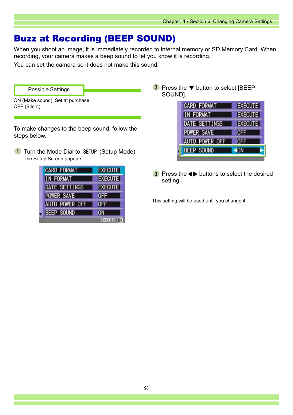 Buzz at recording (beep sound) | Ricoh Caplio RR30 User Manual | Page 98 / 156