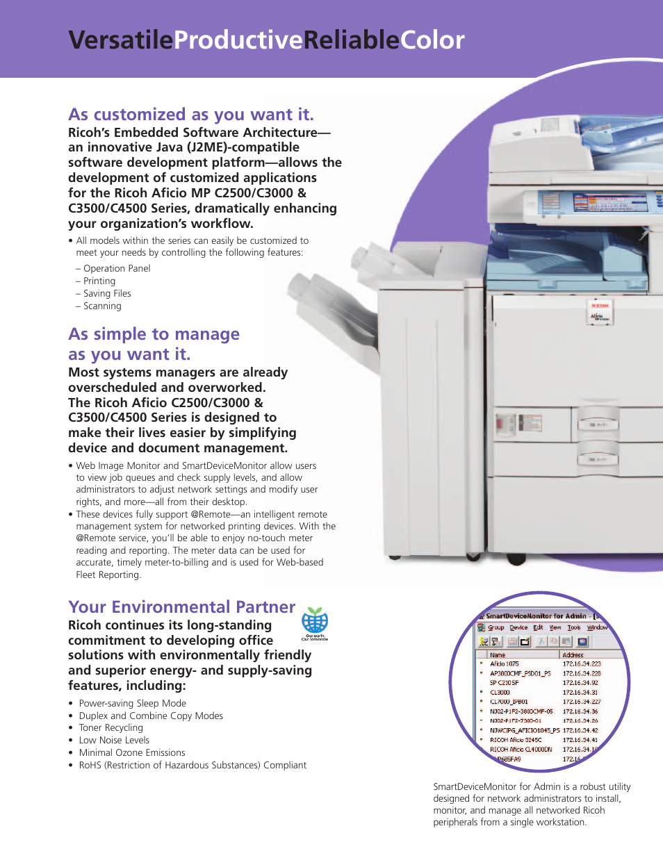 Versatile productive reliable color | Ricoh Aficio MP C3500 Series User Manual | Page 5 / 8
