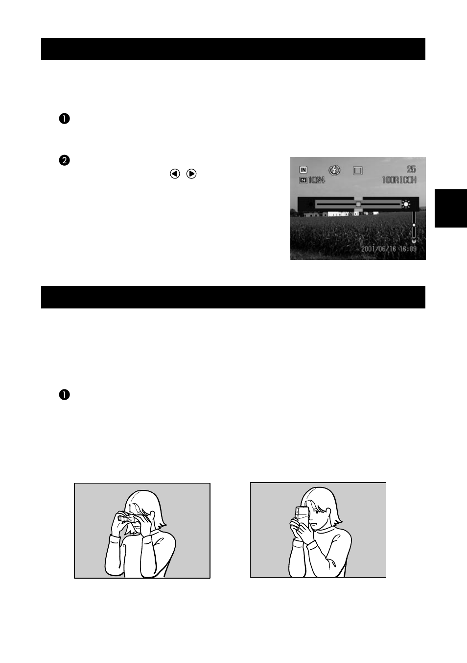 How to hold the camera, Adjusting the lcd monitor brightness | Ricoh CAMERA RDC-i500 User Manual | Page 39 / 154