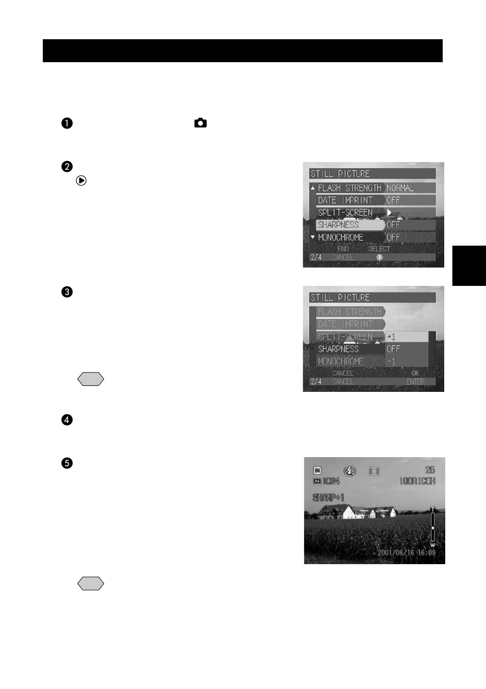 Shooting in sharpness mode (sharpness) | Ricoh CAMERA RDC-i500 User Manual | Page 73 / 154