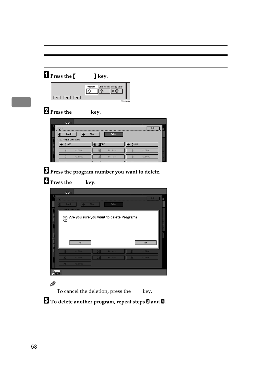 Deleting a program | Ricoh 850 User Manual | Page 106 / 804