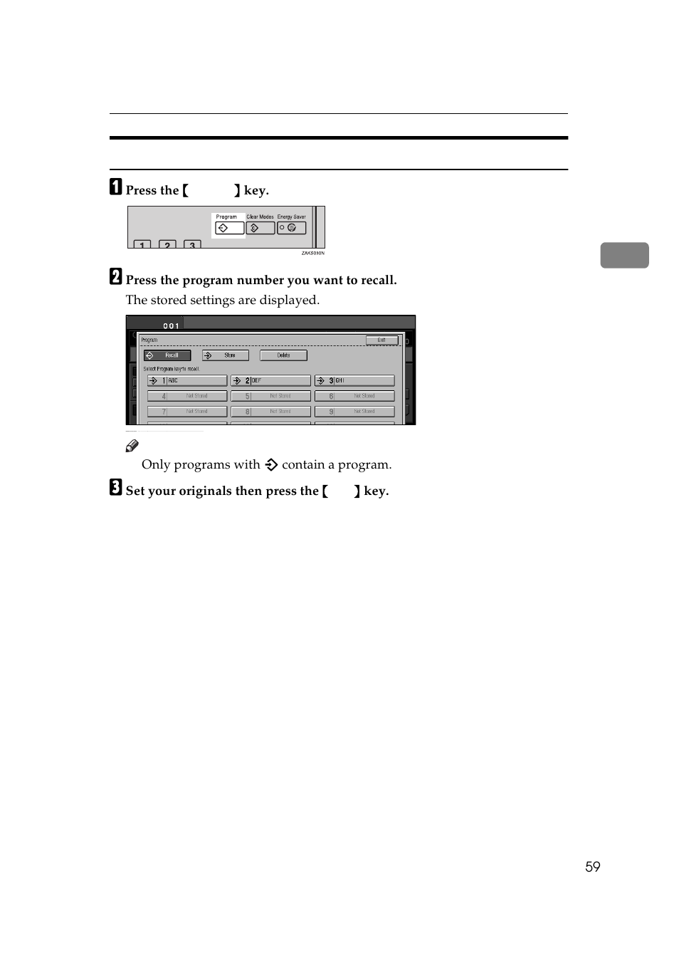 Recalling a program | Ricoh 850 User Manual | Page 107 / 804