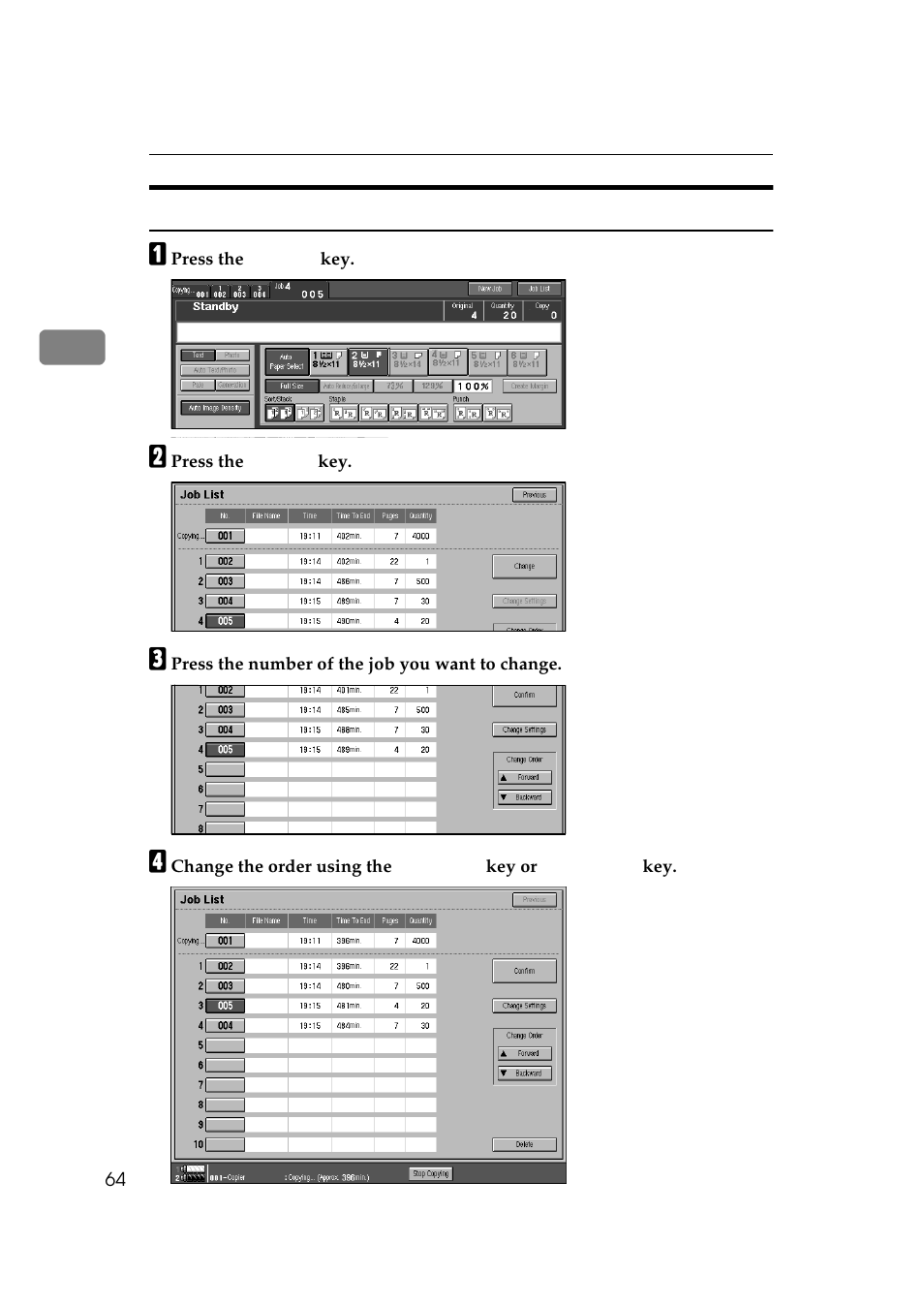 Changing the order of the job preset | Ricoh 850 User Manual | Page 112 / 804