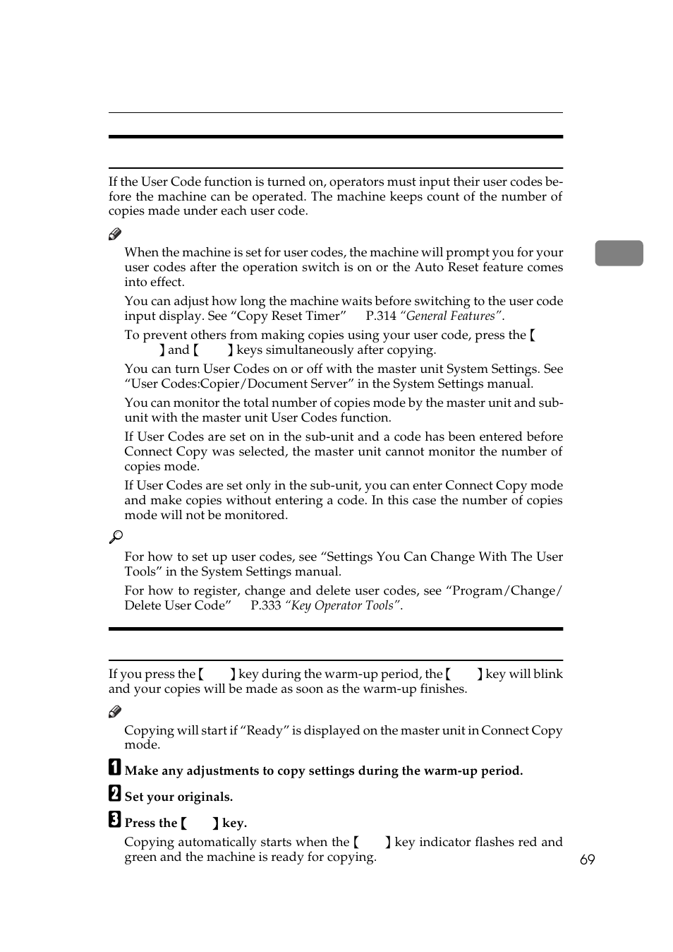 User codes auto start, P.69 “auto start, P.69 “user codes | User codes, Auto start | Ricoh 850 User Manual | Page 117 / 804