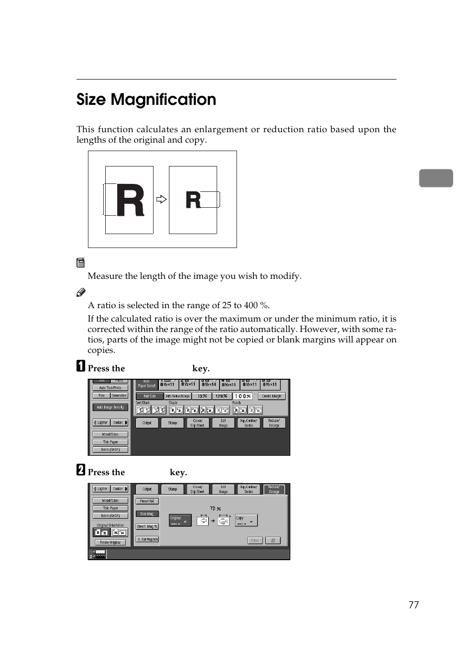 Size magnification, 2size magnification | Ricoh 850 User Manual | Page 125 / 804