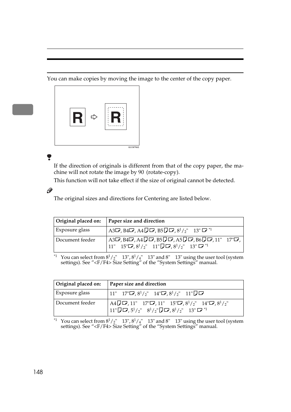 Centering, Metric version, Inch version | Ricoh 850 User Manual | Page 196 / 804