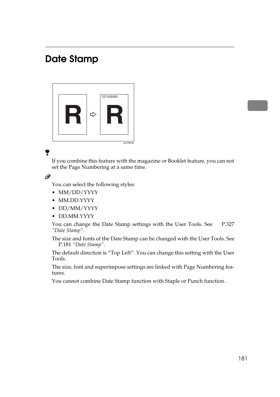 Date stamp, 2date stamp | Ricoh 850 User Manual | Page 229 / 804