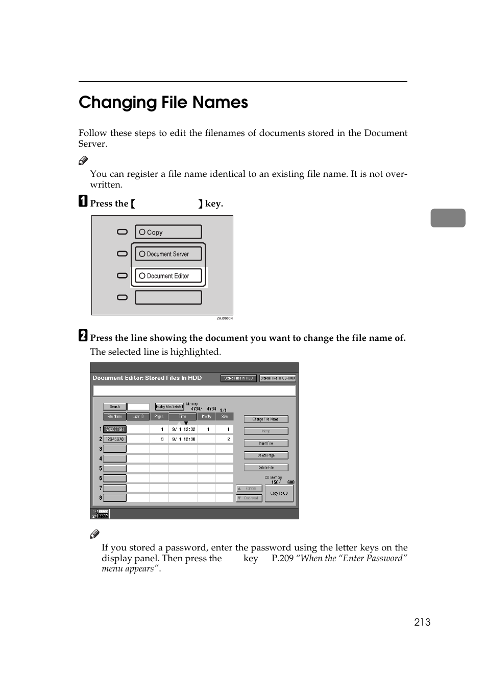 Changing file names, P.213 “changing file names, 3changing file names | Ricoh 850 User Manual | Page 261 / 804