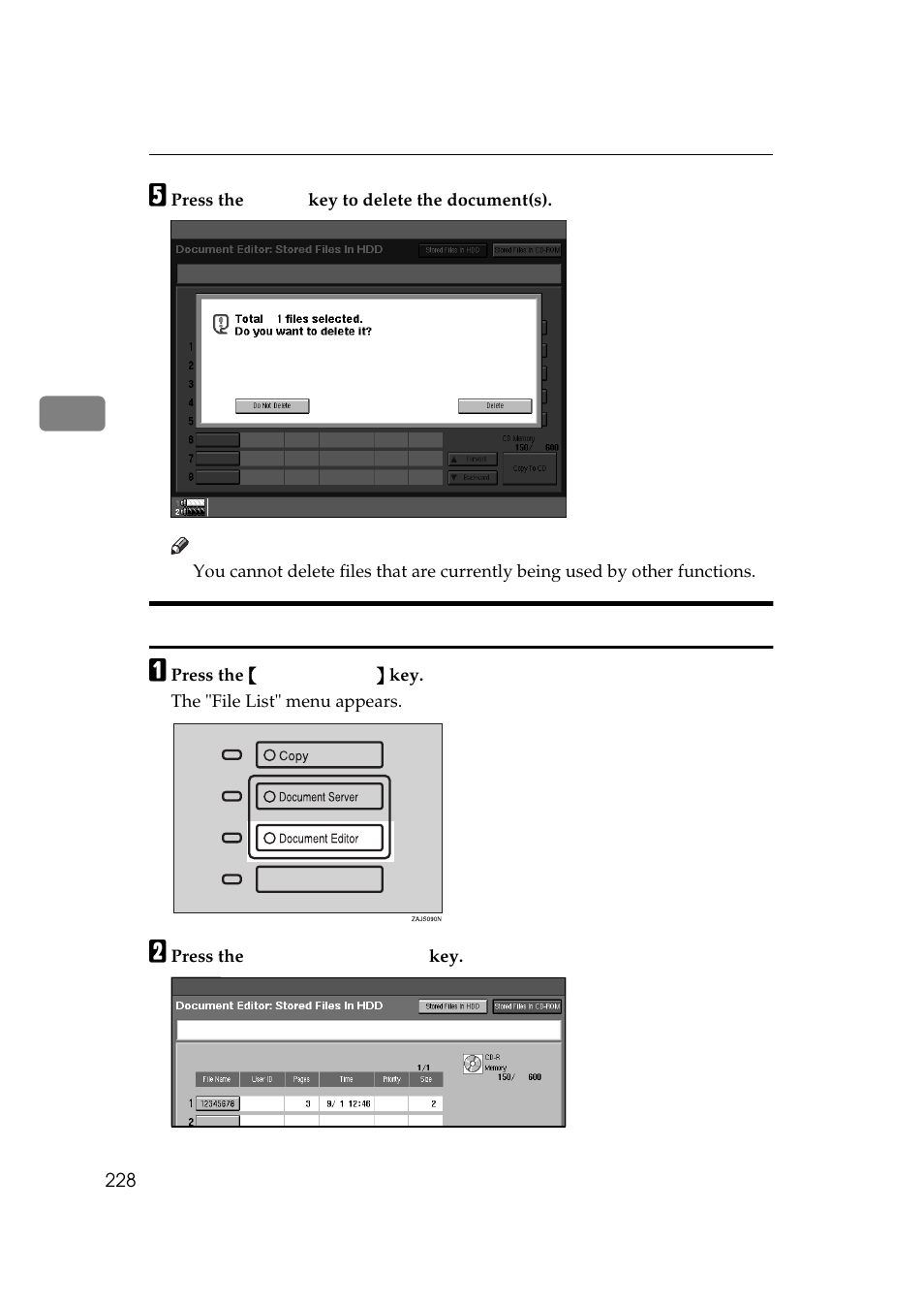 Deleting saved documents on the cd-rom | Ricoh 850 User Manual | Page 276 / 804