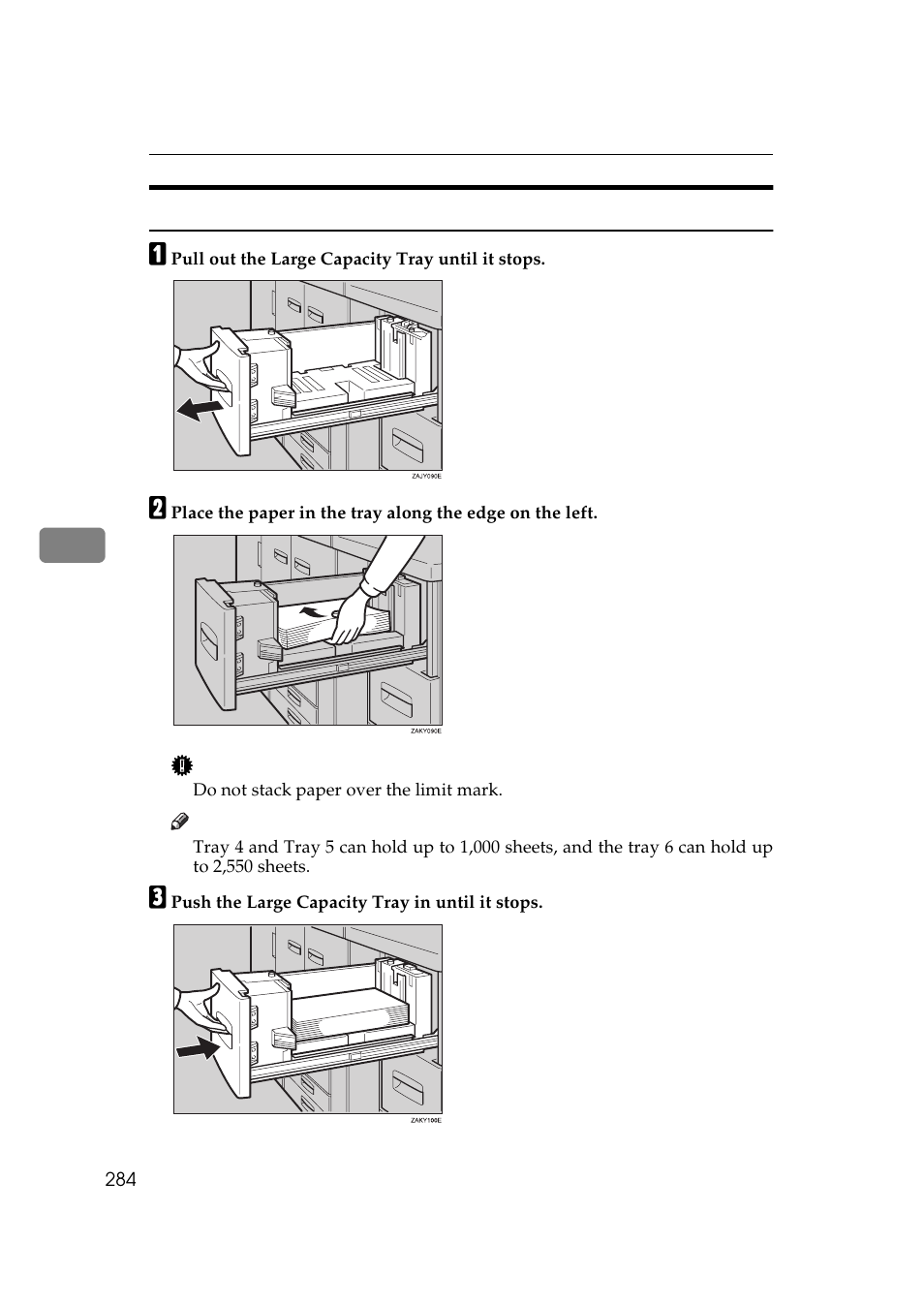 Loading paper in the large capacity tray | Ricoh 850 User Manual | Page 332 / 804