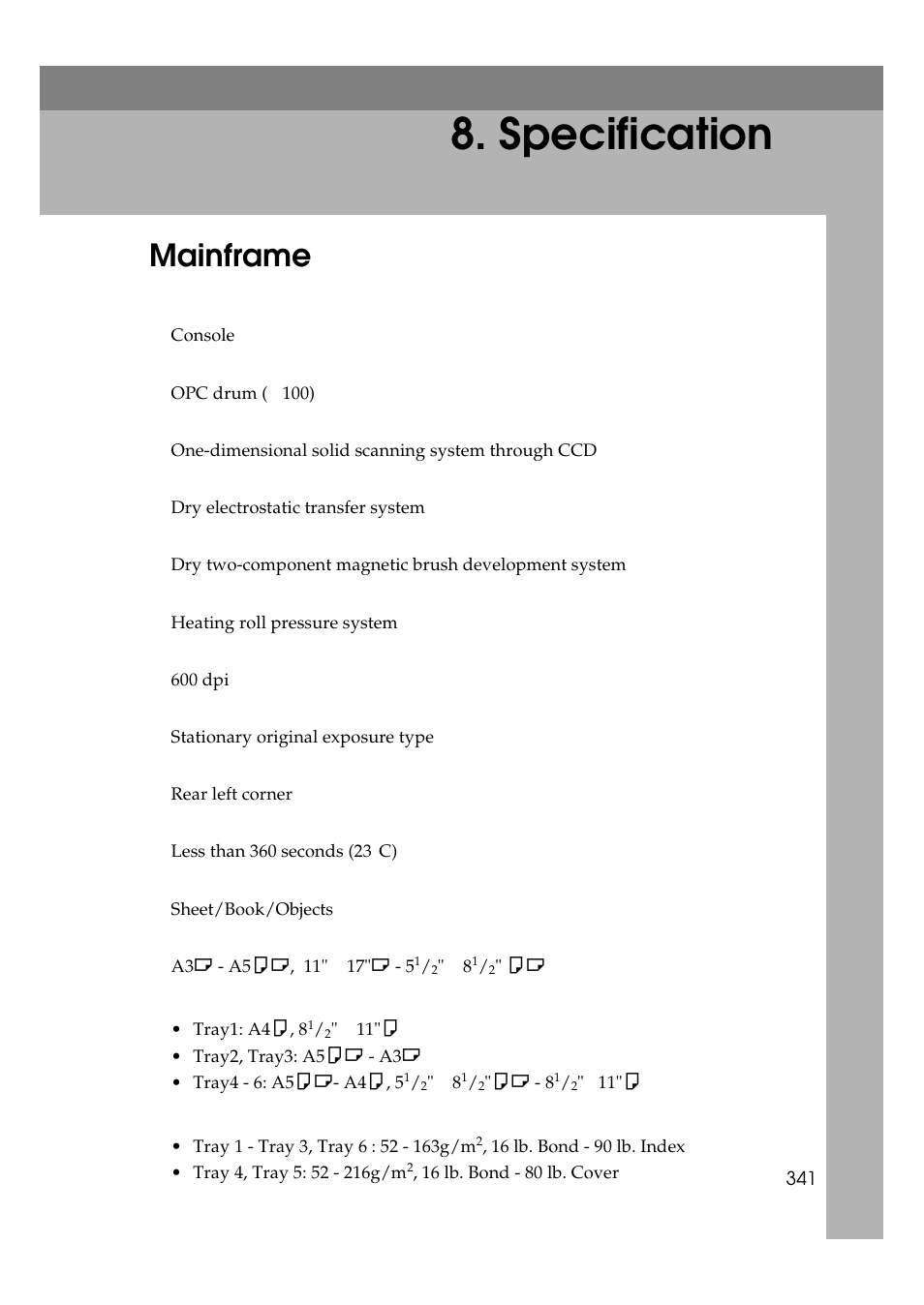 Specification, Mainframe | Ricoh 850 User Manual | Page 389 / 804