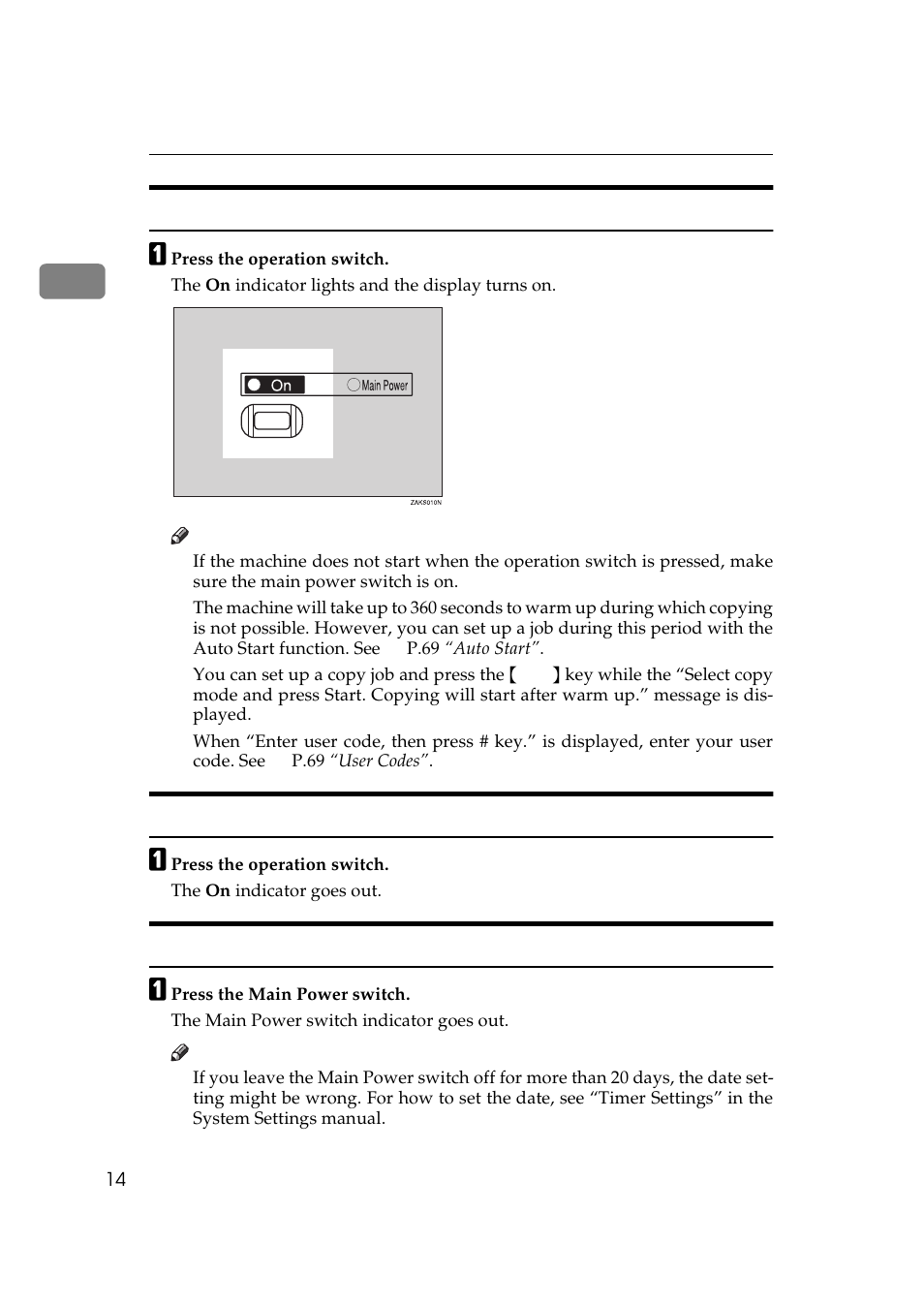Starting the machine, Shutting down the machine, Turning off the main power | Ricoh 850 User Manual | Page 464 / 804