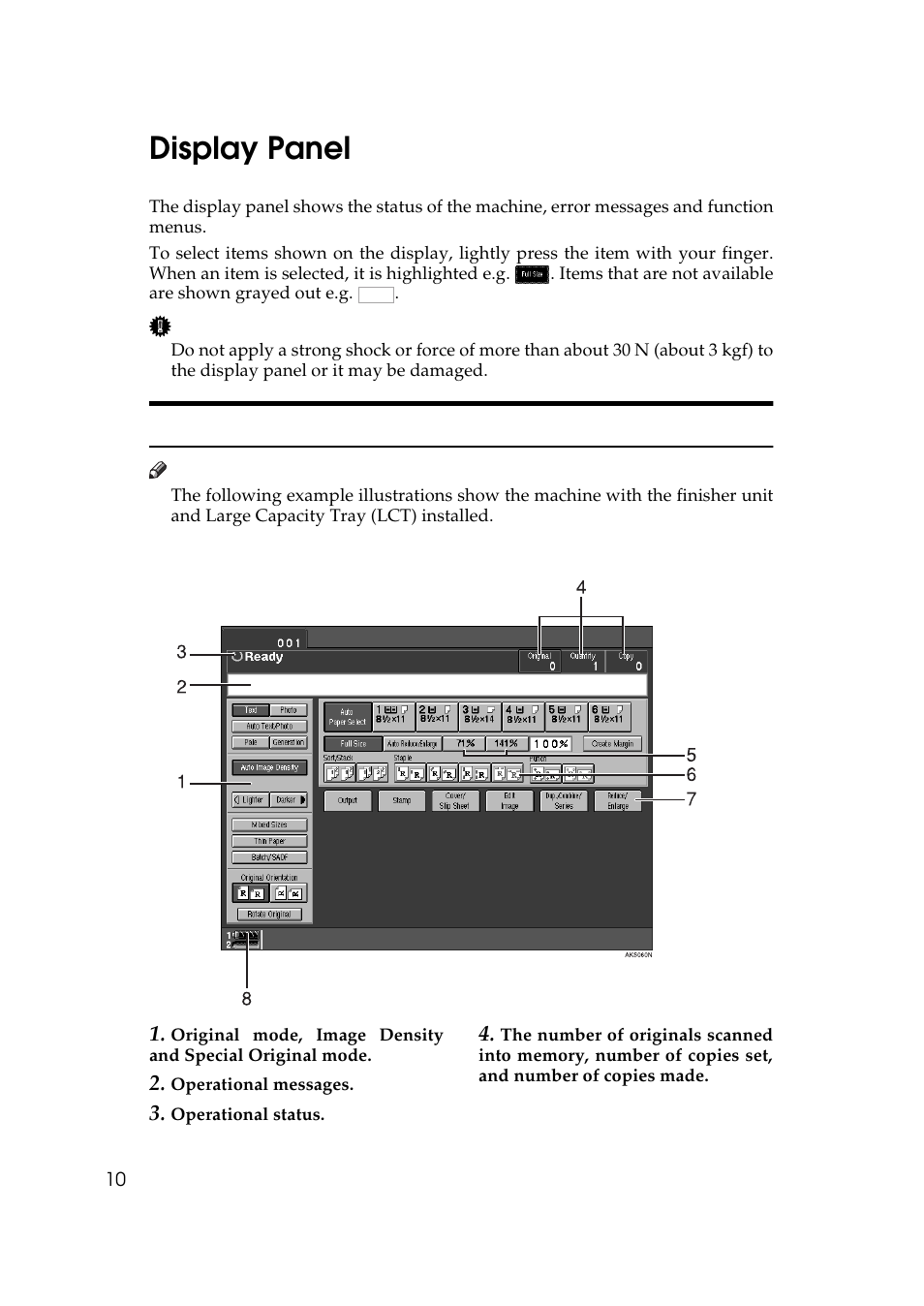 Display panel, Common displays and keys, S. see | P.10 “display, Panel | Ricoh 850 User Manual | Page 58 / 804