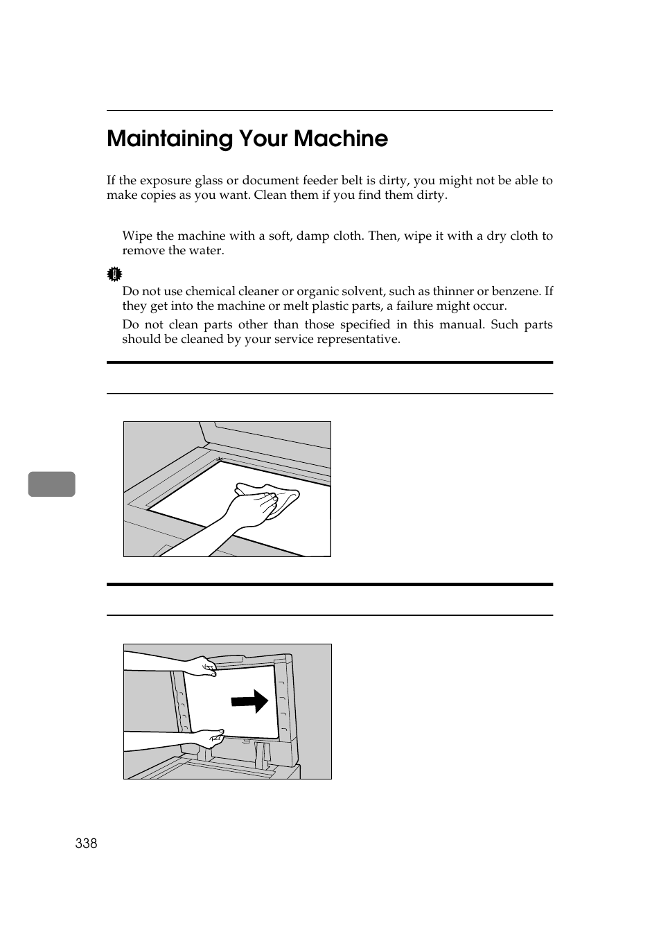 Maintaining, Cleaning the exposure glass, Cleaning the document feeder | 7maintaining your machine | Ricoh 850 User Manual | Page 788 / 804