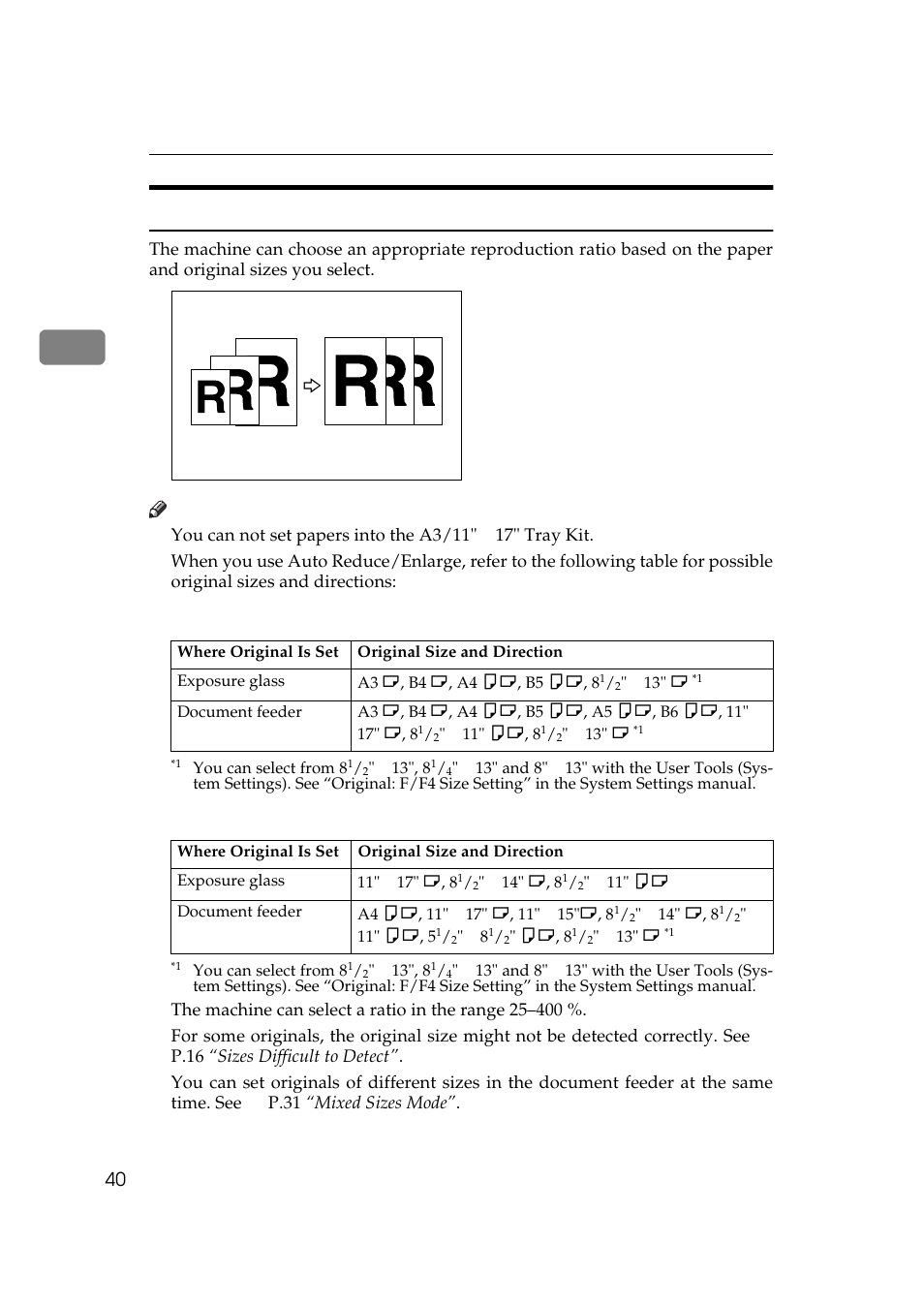 Auto reduce/enlarge, P.40 “auto reduce/enlarge, Metric version | Inch version | Ricoh 850 User Manual | Page 88 / 804