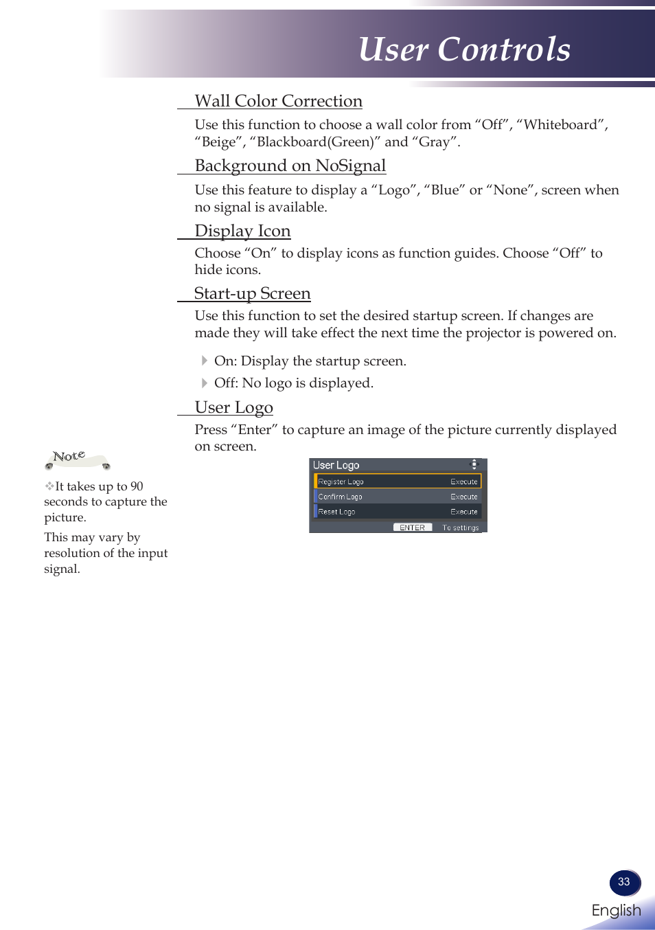 User controls | Ricoh PROJECTOR PJ S2130 User Manual | Page 34 / 54