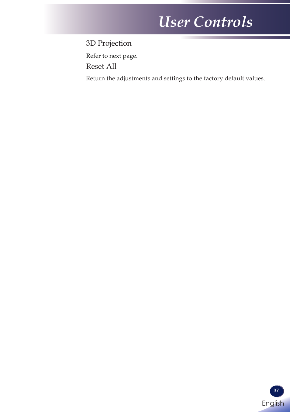 User controls | Ricoh PROJECTOR PJ S2130 User Manual | Page 38 / 54