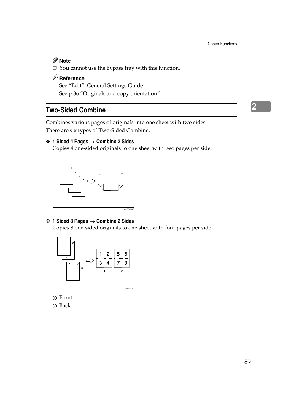 Two-sided combine, See p.89 “two-sided combine | Ricoh Aficio MP C3500 User Manual | Page 113 / 212