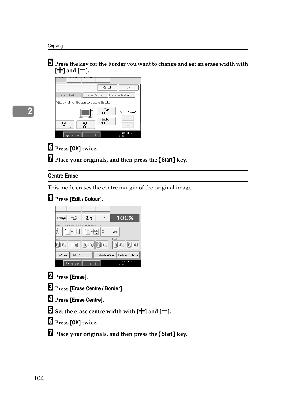 Centre erase | Ricoh Aficio MP C3500 User Manual | Page 128 / 212