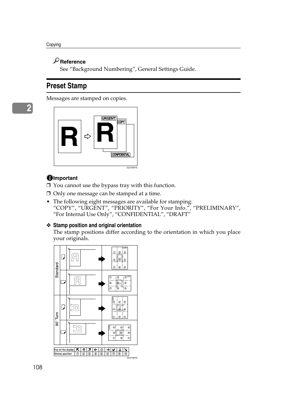 Preset stamp, See p.108 “preset stamp | Ricoh Aficio MP C3500 User Manual | Page 132 / 212