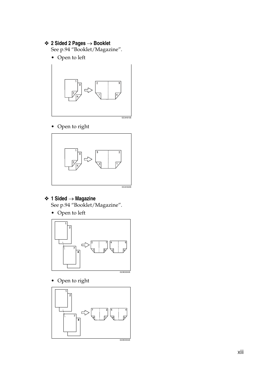 Xiii ❖ 2 sided 2 pages → booklet, 1 sided → magazine | Ricoh Aficio MP C3500 User Manual | Page 15 / 212