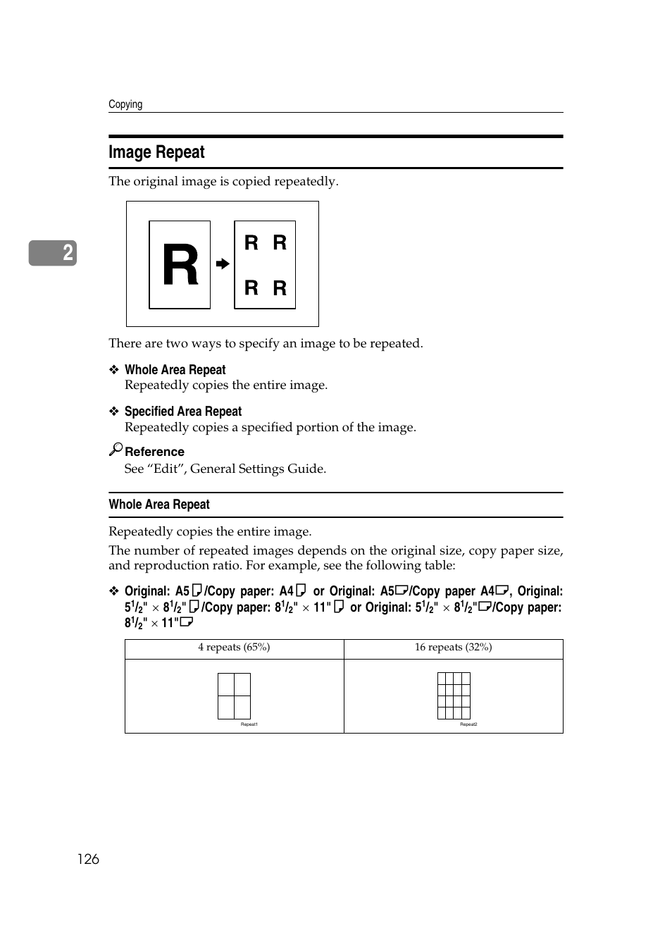 Image repeat, Whole area repeat | Ricoh Aficio MP C3500 User Manual | Page 150 / 212