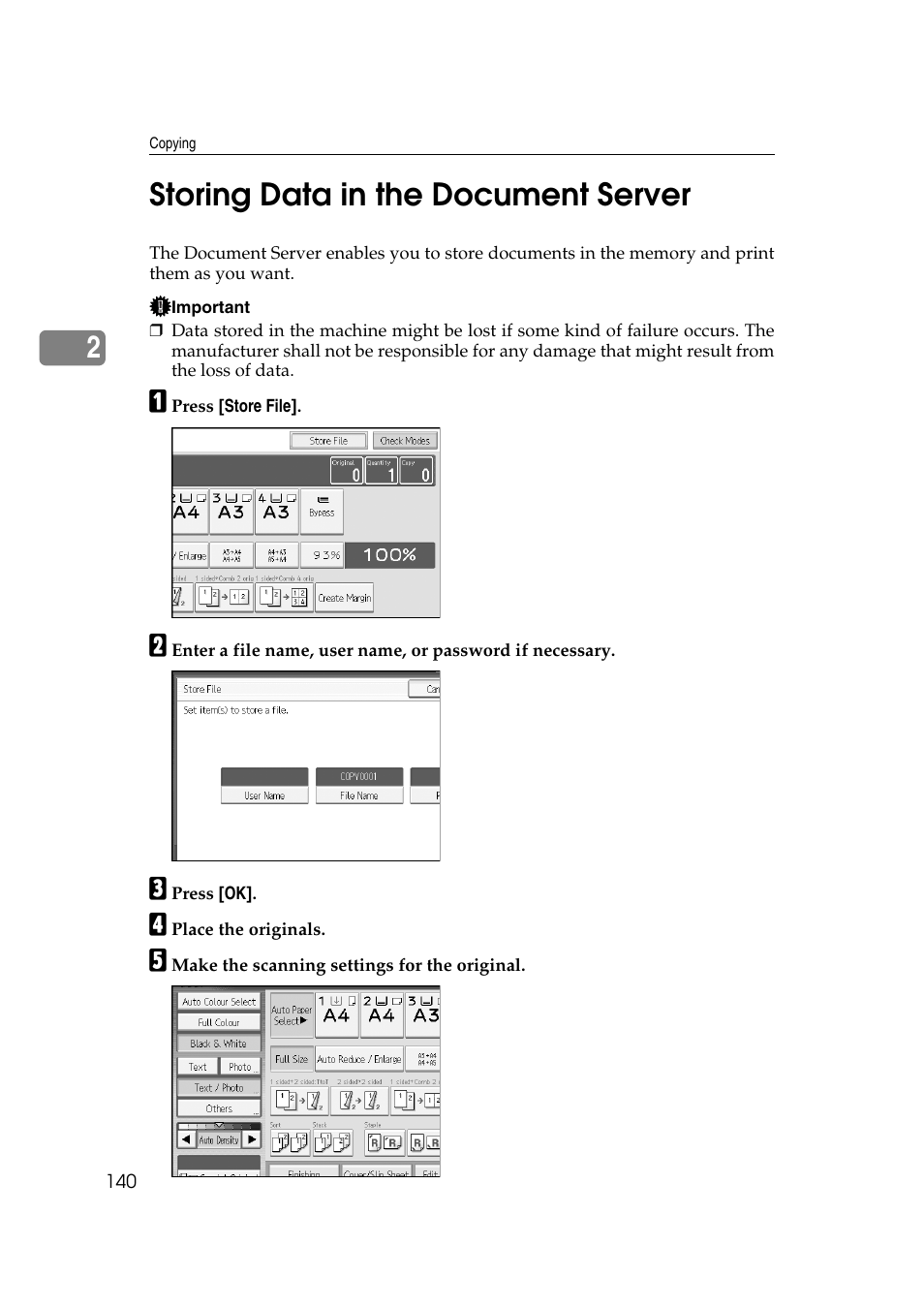 Storing data in the document server, 2storing data in the document server | Ricoh Aficio MP C3500 User Manual | Page 164 / 212