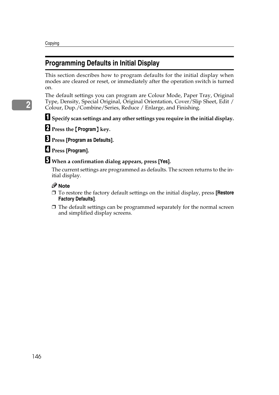 Programming defaults in initial display | Ricoh Aficio MP C3500 User Manual | Page 170 / 212